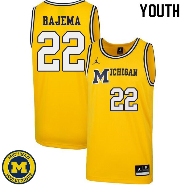 Youth University of Michigan #22 Cole Bajema Yellow 1989 Retro Alumni Basketball Jersey